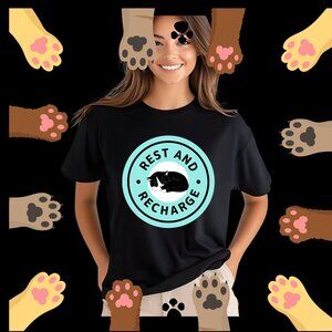 Rest and Recharge Black White Cat Lovers Gift T-shirt